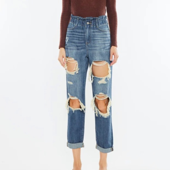 Kancan Darel Ultra High Rise Distressed Paperbag Mom Jeans Size 13 - Picture 1 of 6